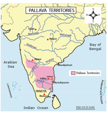 Pallava kingdom with Kanchipuram as capital and Mahabalipuram as major port