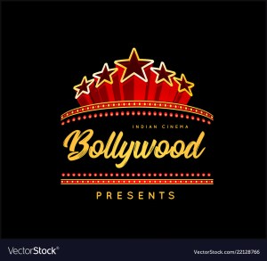 Bollywood is a traditional Indian movie. Vector illustration with marquee lights
